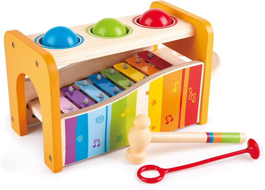 Pound & Tap Bench with Slide Out Xylophone - Award Winning Durable Wooden Musical Pounding Toy for Toddlers,Yellow