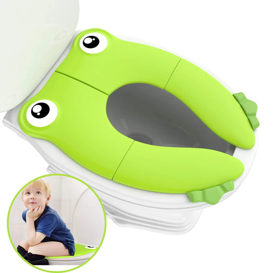 Baby Travel Folding Potty Seat, Portable Large Potty Training Pad, Non Slip Silicone Toilet Seat Cover for Kids Boys & Girls
