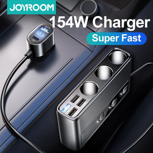 154W Car Charger Adapter 9 in 1 PD 3 Socket Cigarette Lighter Splitter Charge Independent Switches DC Cigarette Outlet